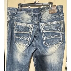 Chelsea GS115 Mens 40x30 Straight Leg Distressed Thick Stitch Denim Jeans Blue